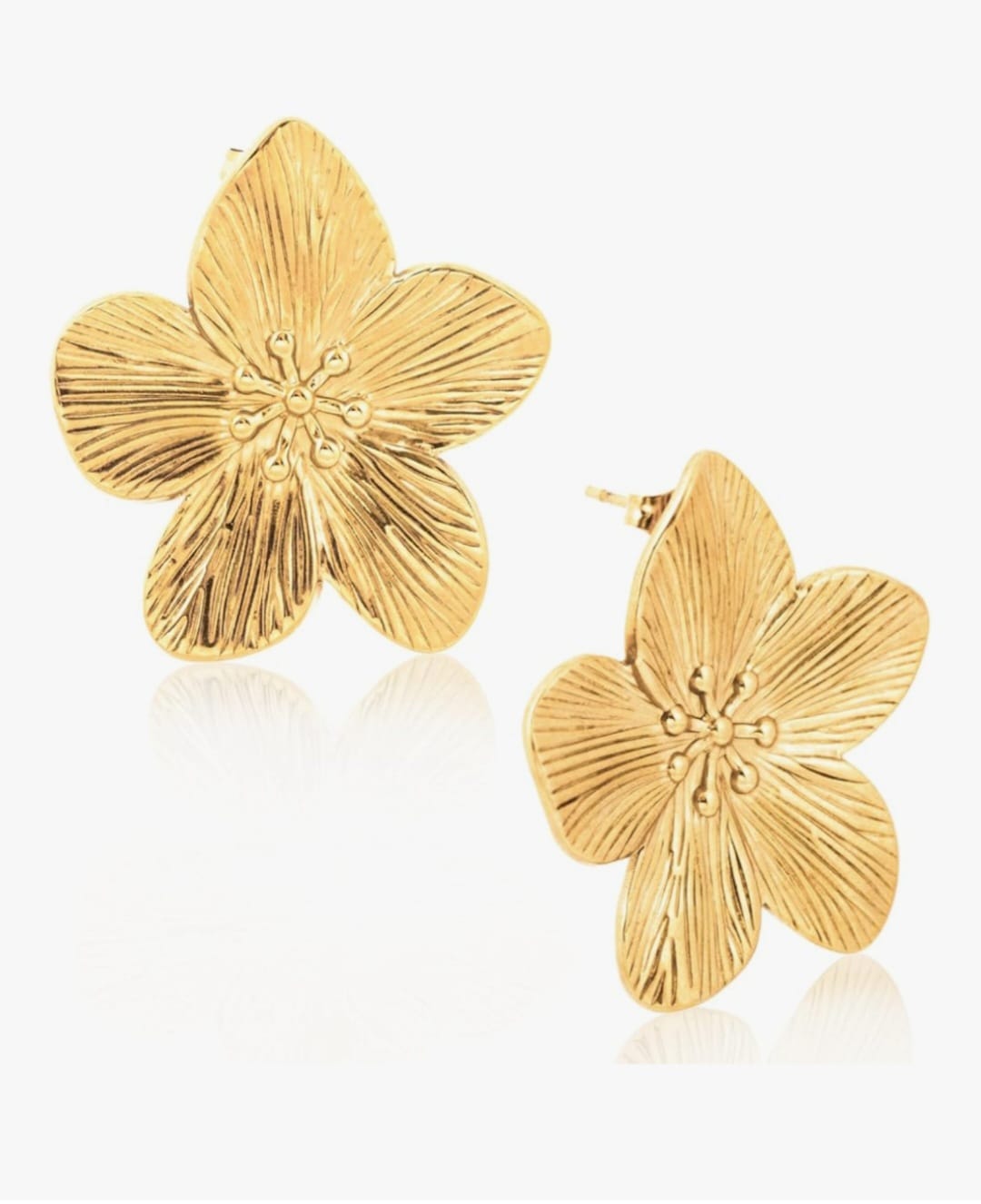 Boucles d’Oreilles Fleur Dorée en Acier Inoxydable – Élégance Naturelle