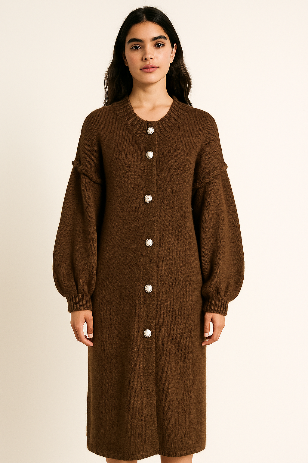 Élégance Automnale – Robe Longue en Maille.