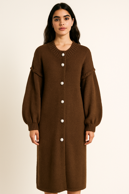 Élégance Automnale – Robe Longue en Maille.