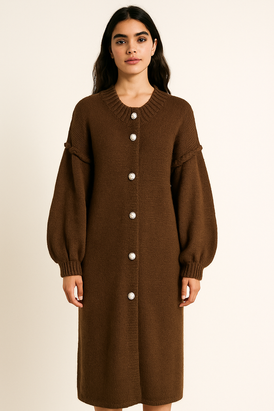 Élégance Automnale – Robe Longue en Maille.