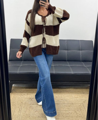 Gilet Doux à Rayures – Style Oversize