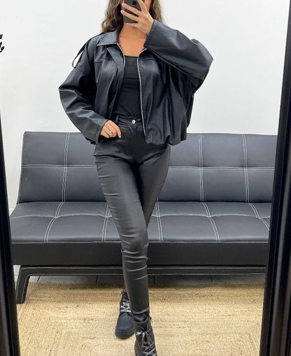 Veste Oversize en Simili Cuir – Style Urbain et Tendance